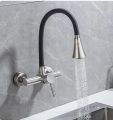 Wall Mount Kitchen Tap Single Handle Faucet Swivel Sink Mixer Tap Brushed Nickel. 