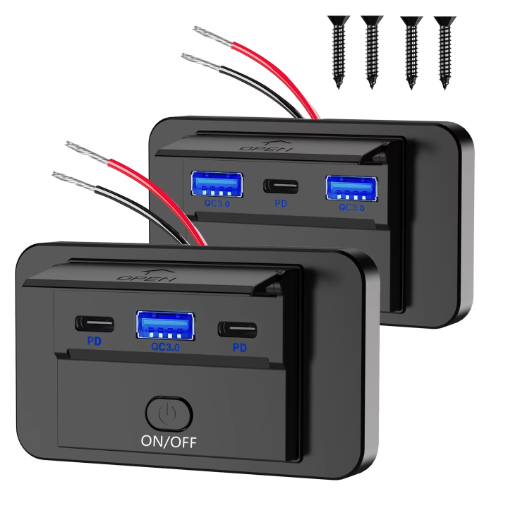 12V Car USB Adapter Socket Panel Wall Mount Fast Charging Outlet Car Charger Accessories for Auto Bus RV Truck