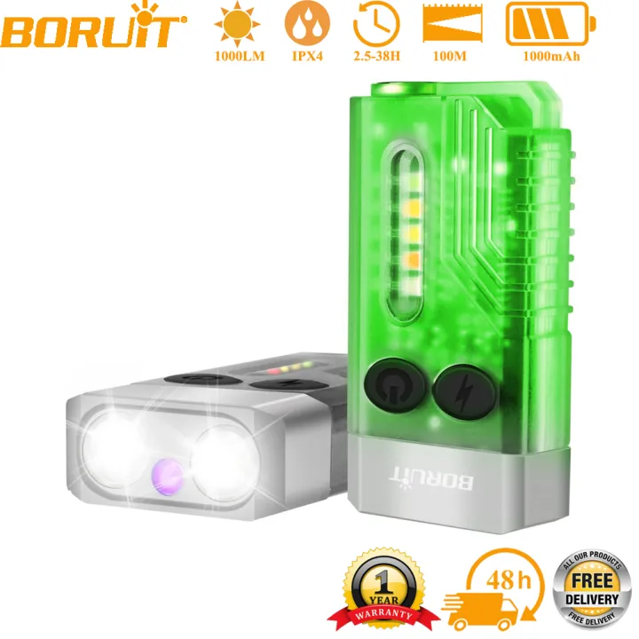 BORUiT V10 1000LM UV LED EDC Keychain Flashlight Type-C Rechargeable ...