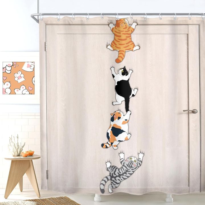 Cat%20Shower%20Curtain%20Kids%20Funny%20Cute%20Lovely%20Cartoon%20Kitten%20Pet%20Animal%20Climbing%20Door%20Hilarious%20Modern%2012%20Pack%20Hooks%20Polyester%20-%20Image%202