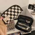 Simple Black and White Plaid Canvas Pencil Case School pencil case Kawaii Stationery Storage Bag aesthetic stationery.