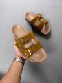 Buckle Slide Sandals] Double Strap Women's Summer Slide Sandals | Elegant Open Toe, Flat Sole, Synthetic Cover, TPR Outsole, Two Buckle Flat Sandals for Casual Outdoor Wear. 