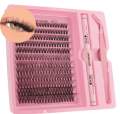 DIY Clusters Lash Kit Full Set 5-16mm Mix Bond&Seal Tweezers Lash for Self Application Makeup Individual Eyelash Extensions.