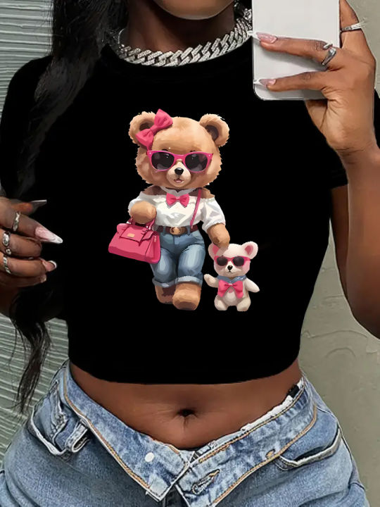 Kawaii%20Bear%20with%20Girls%20Design%20Cropped%20Girls%20Crop%20Top%20T%20Shirt%20Women's%20Print%20Shirt%20T-shirt%20Funny%20Top%20Tee%20-%20Image%205