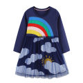 2-7T Rainbow Girls Dresses  Long Sleeve Cloud New Year Gifts Children's Autumn Spring Kids Clothes Birthday Toddler Kids Frocks. 