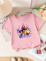 Girls  Anime Print Short Sleeve T-Shirt Cute Cartoon Graphic Tee Kids Summer Casual Top. 