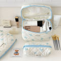 Cute Bow Flower Quilting Cotton Makeup Bag Women Zipper Cosmetic Organizer Female Cloth Handbag Portable Toiletry Case for Girls. 