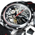 WINNER Sports Outdoor Automatic Watch for Men Luminous Hands Black Skeleton Mechanical Watches Luxury Brand  Strap Clock. 