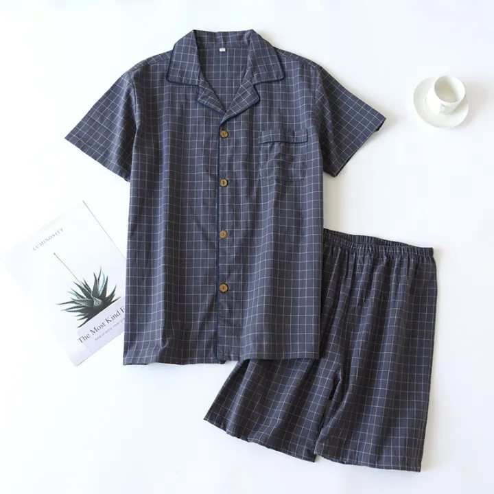 High%20Quality%20and%20Durable%20Men%20Cotton%20Pajama%20Set%20Single-Line%20Checkered%20Matching%20Loungewear%20Checkered%20Cardigan%20Shorts%20Sleepwear%20-%20Image%203