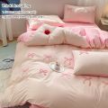 3 Piece Sheet Set pink bowknot embroidery Quilt Set , comfortable embroidery Bedding Set Bedspread for All Season.