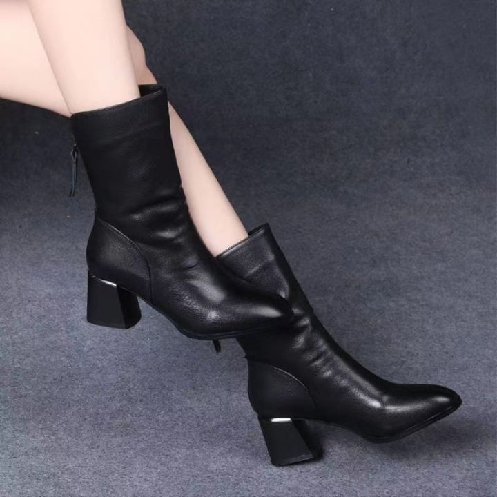 2024%20New%20Women%20Versatile%20Leather%20Boots%20Fashion%20Antislip%20High%20Heels%20Female%20Casual%20Comfortable%20Boot%20External%20Wear%20Trendy%20Shoes%20-%20Image%204