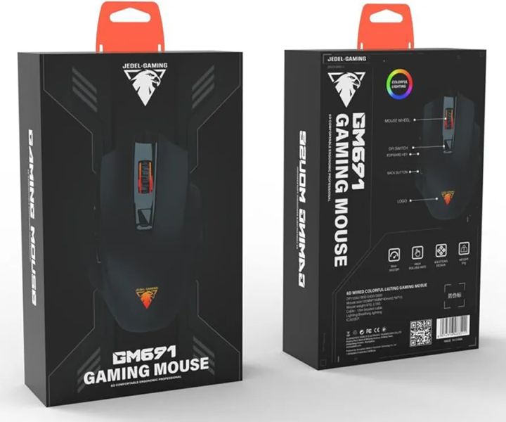 JEDEL GM691 RGB Gaming Mouse - Optical Sensor 3600 DPI - 6 Buttons Braided Cable