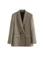 Women Fashion Double Breasted Plaid Blazer Coat Vintage Long Sleeve Flap Pockets Female Outerwear Chic Vestes Femme.