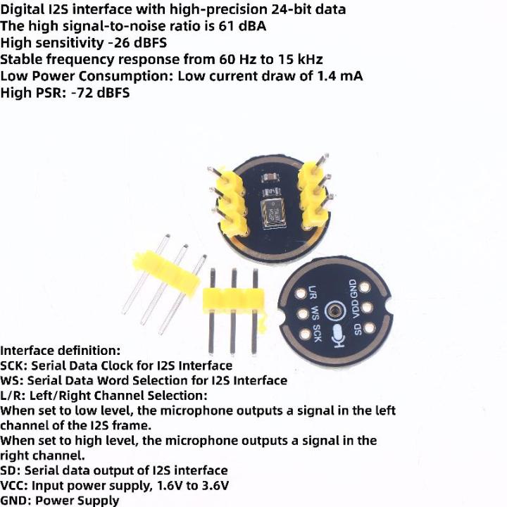 Ultra-Small Size Low Power High Precision Omnidirectional Digital Microphone Module Set MS3625 INMP441 I2S For ESP32 & Arduino