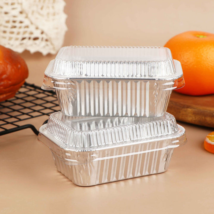 10Pcs Disposable Aluminum Foil Baking Pans With Lids - Rectangular Containers For Cakes Muffins Bread Food Storage & Takeout