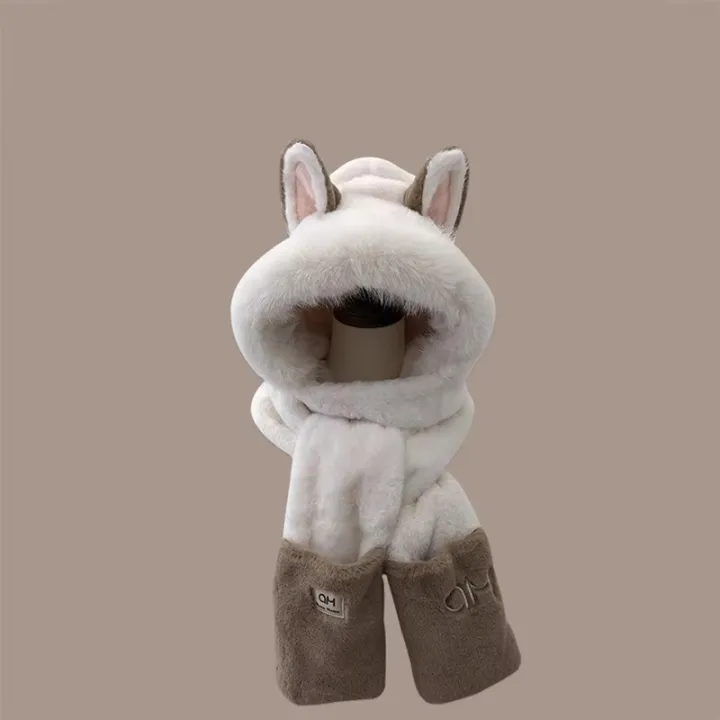 Winter%20New%20Outdoor%20Fox%20Warm%20Ear%20Protection%20Scarf,%20Furry%20and%20Fashionable%20One-Piece%20Plush%20Hat%20-%20Image%203