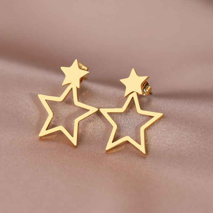 Stainless%20Steel%20Earrings%20New%20Classic%20Kpop%20Sweet%20Double%20Stars%20Temperament%20Girl's%20Daily%20Wear%20Pendants%20Earrings%20For%20Women%20Jewelry%20-%20Image%203