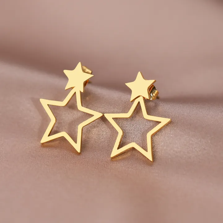 Stainless%20Steel%20Earrings%20New%20Classic%20Kpop%20Sweet%20Double%20Stars%20Temperament%20Girl's%20Daily%20Wear%20Pendants%20Earrings%20For%20Women%20Jewelry%20-%20Image%203