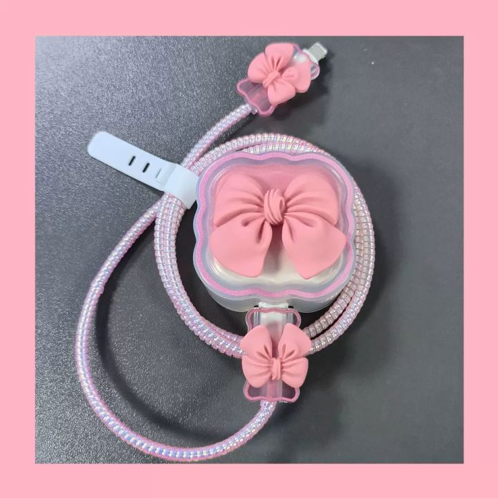 Charger Protector Cable Organiser for iPhone 16 British Standard Plug 18/20W Charging Cute Bow Tie Cover Management Cord Winder