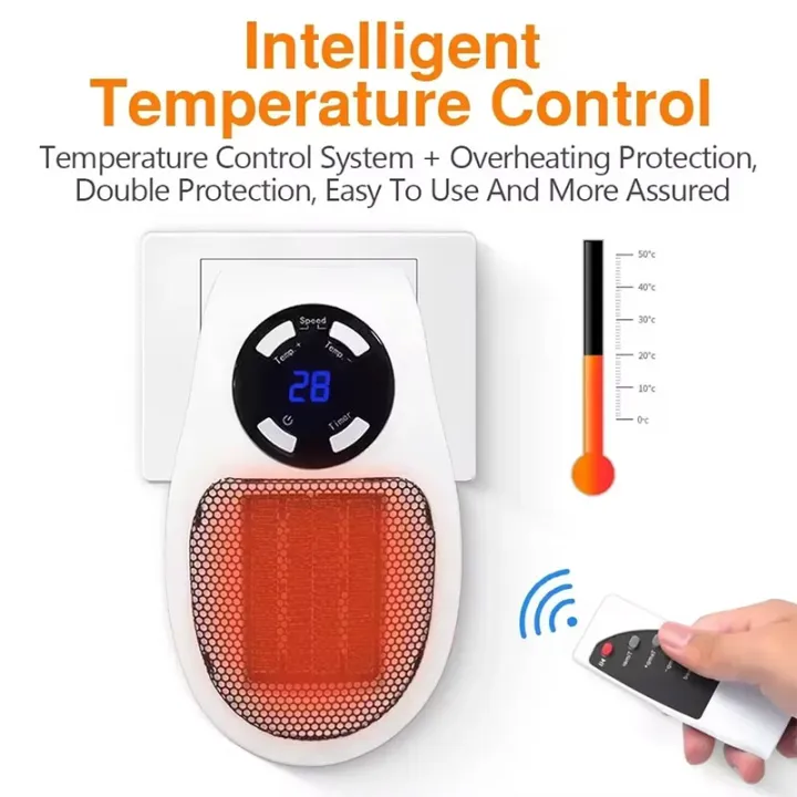 Heater Portable Electric Heater Plug-in Wall Mounted Room Heater Home Appliances Heating Stove Mini Radiator Remote Heater 500W