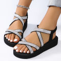 Women's fashion trend anti-slip wear comfortable soft soled bright sandals with belt. 