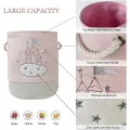 Large Pink Laundry Basket Kids Toys Storage Basket with Handles Fabric Foldable Cute Cartoon Castle Nursery Hamper Gift Basket.