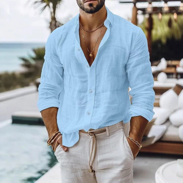 Cotton%20Linen%20Shirt%20for%20Men%20Summer%20Beach%20Style%20Solid%20Color%20Single%20Breasted%20Breathable%20Shirts%20Lightweight%20Stylish%20Button%20Tops%20-%20Image%202