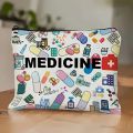 Medicine-Themed Cosmetic Travel Bag - Foldable Zippered Makeup Organizer, for Healthcare Professionals, Cosmetic Bag.