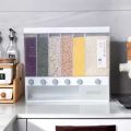 6 Grid Rice Dispenser Storage Box - Kitchen Dry Food Organizer, lentil, bean, grain, cereal, dry food, dal, spice, nut, dried fruit container jar, holder, wall mounted multi compartment box, almond, bean storage, drawer. 