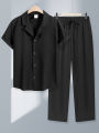 Men Beach Short Sleeve Shirt Pants Set Summer Casual Ice Silk Polo Shirt Long Pants 2-Piece Set Trendy Daily Male Suit. 