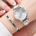 2PCS Women's Watch Fashion Gold Steel Band Quartz Wristwatch Opening Cuff Bracelet Set. 