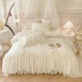 3pcs White Bedding set ruffles Duvet Cover Set (1*Duvet Cover + 2*Pillowcase, Without Core)for bedroom guest room. 