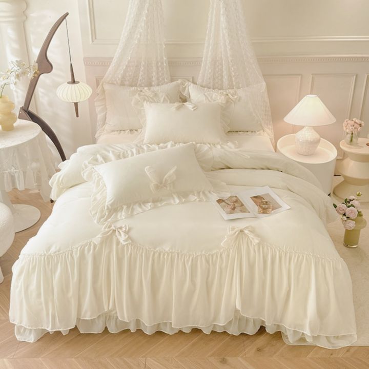 3pcs White Bedding set ruffles Duvet Cover Set (1*Duvet Cover + 2*Pillowcase, Without Core)for bedroom guest room