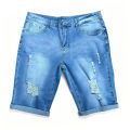 Summer Men's Retro High Waist Denim Shorts Hole-Punched Straight Leg Stretchy Casual Jeans Blue Black American Style Male Pants. 