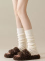 4 Pairs Ladies Solid Color Vertical Stripes Warm Over Knee Socks JK Fashion Autumn Winter Collection Simple Design.