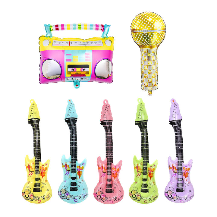 SAVITA 10-Piece Inflatable Rock Star Party Prop Set - Guitar, Piano, Mic & Glasses For 80s Concert Theme Decor