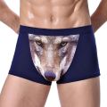 Men's Unique 3D Printed Wolf Eagle Head Flat Angle Pants Mid-waist Boxer Shorts Breathable Knitted Modal Fabric. 