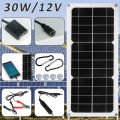 IP65Waterproof Solar Panel Kit 30W 12V Portable Solar Charger with USB Outdoor Battery Powered for Cars Motorcycles and Camping.