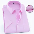 Mens Short Sleeve Shirt Business Casual Classic Plaid Striped Checked Male Social Dress Shirts Purple Blue 5XL Plus Large Size. 