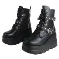 New Women Pu Leather Ankle Booties Woman Autumn Winter Round Toe Lace Up Shoes Woman Motorcycle Platform Gothic Boots Cosplay. 