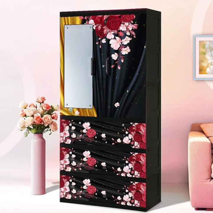 ACI Titanium Glass Almirah 3D Silk Rose Black