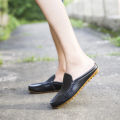 Summer Men Casual Loafers Fashion Breathable Genuine Leather Slippers Outdoor Light Mules Cool Half Shoes Italian Design Sandals. 