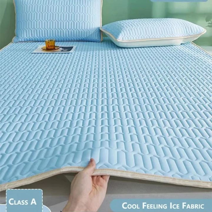 Cool Feeling Mattress Cover Single/Double/Queen Bed Sheet Summer Cool Pad Mat Elastic Band Four Corners Bedspreads