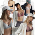 FINETOO Women Wireless Bra Deep V Padded Bralette S-XL Trendy Stripe Knitting Bras  Ladies Brassiere Solid Underwear 6 Color. 