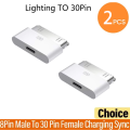 2pc Lighting To 30Pin Adapter 8Pin Male To 30 Pin Female Charging Sync ConverterFor IPhone 4 4S IPad 2 3 IPod Touch ChargerCable. 