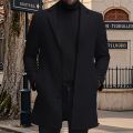Men's Wool Pea Coat Solid Color Lapel Collar Single Breasted Jacket Warm Mid Length Winter Trench Coat.