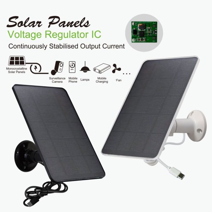 6V 3W/7W Solar Panel for Outdoor Security Cameras, Designed for Cameras with Built-in Rechargeable Battery, Micro USB & USB-C