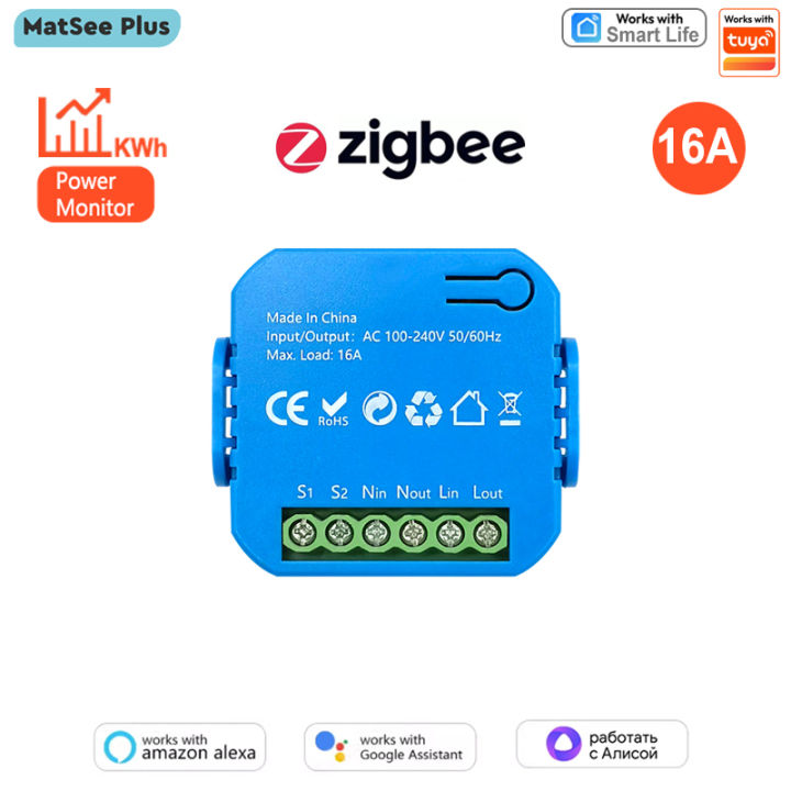 Smart ZigBee Switch Relay Module Supports 2 Way Light Control Timing 16A KWh Energy Monitor Works with  Home Alexa