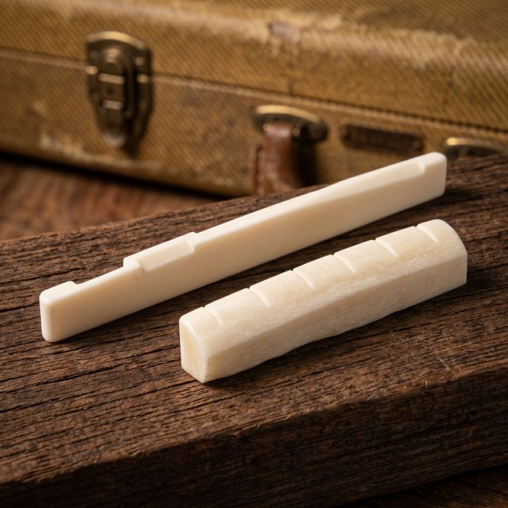 Miwayer Acoustic Guitar Bone Bridge Pins Nail Nut Saddle 1 Set 6 String Original White Bovine Bone for Classical Guitar Repair