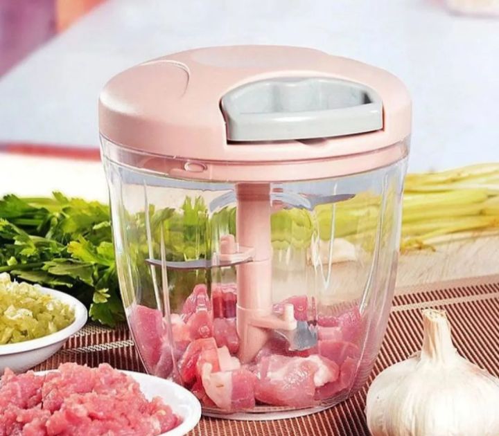 900ML Manual Food Chopper with 5 Sharp Stainless Steel Blades | Large Size Vegetable Cutter | Hand Pull Chopper | Onion Garlic Dicer | Meat & Salad Processor